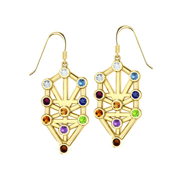 Kabbalah with Chakra Gemstone Solid Gold Earrings GER1717